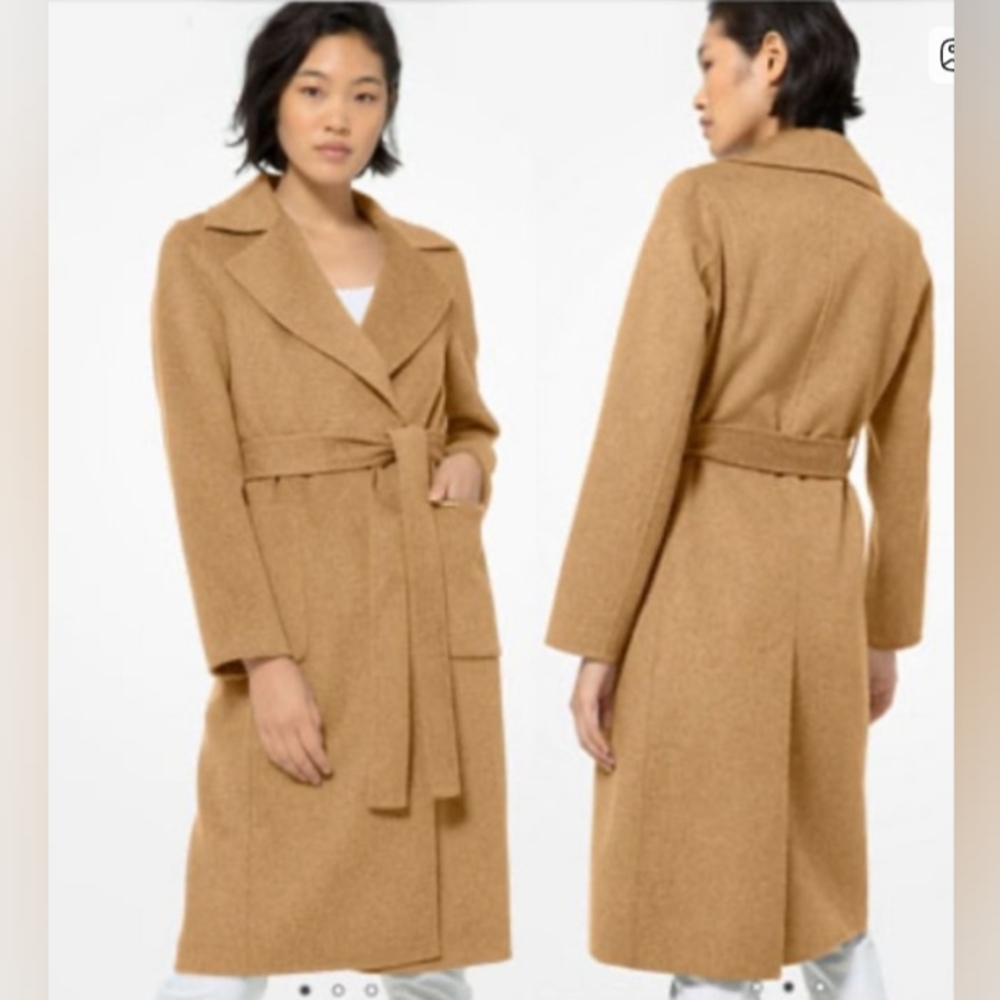 NWT Michael Kors Wool blend, belted, single-breasted, wrap trench coat. medium. - Picture 2 of 12